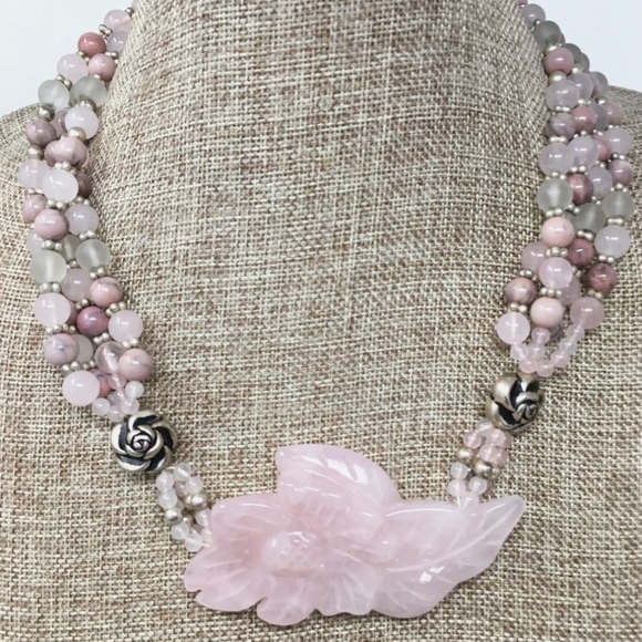 Vintage Beaded Rose Quartz Agate Necklace - Picture 6 of 6